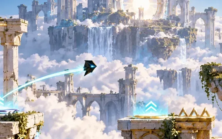 Sky Temples — Floating marble ruins above a sea of clouds.